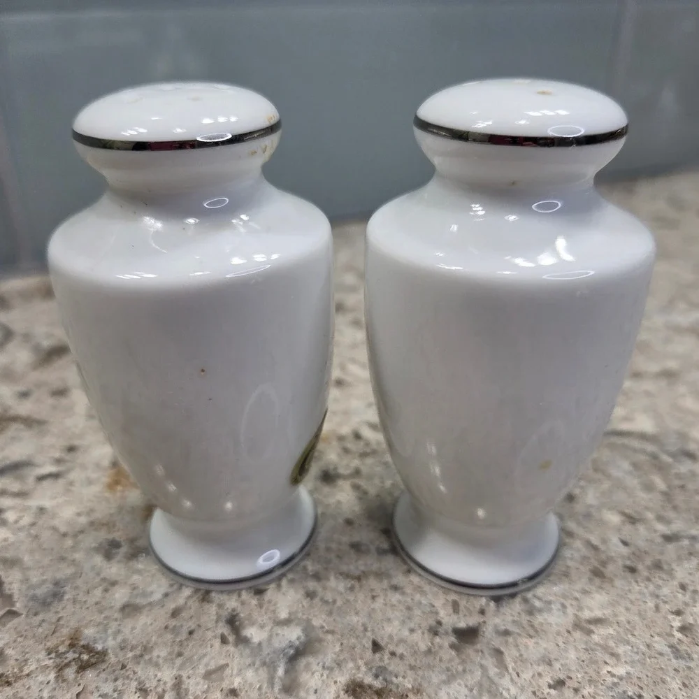 Vintage‎ Imoco Fine China Salt Pepper Shakers Floral Design Silver 1188 Japan